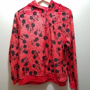 Disney Red Mickey Mouse Zip Hoodie Sweatshirt XL 15-17 Juniors Fleece Soft